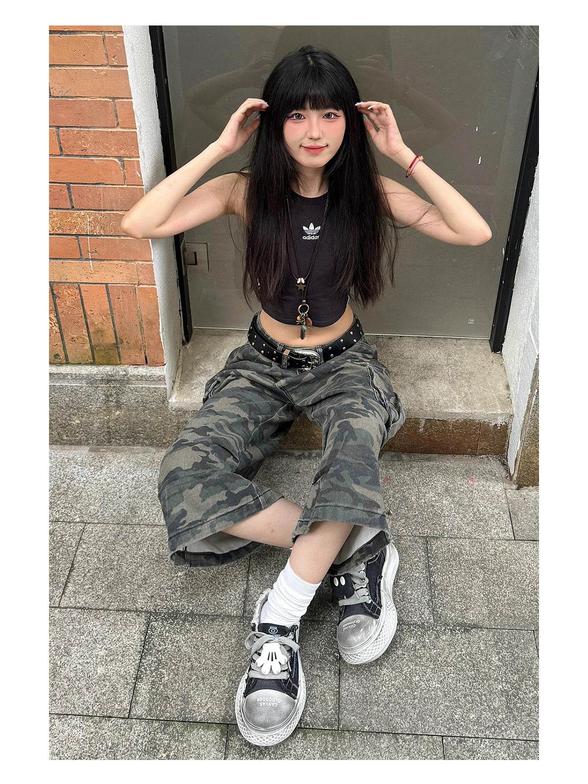 「asparabe_kon」 迷彩柄クロップドカーゴパンツ TK0136