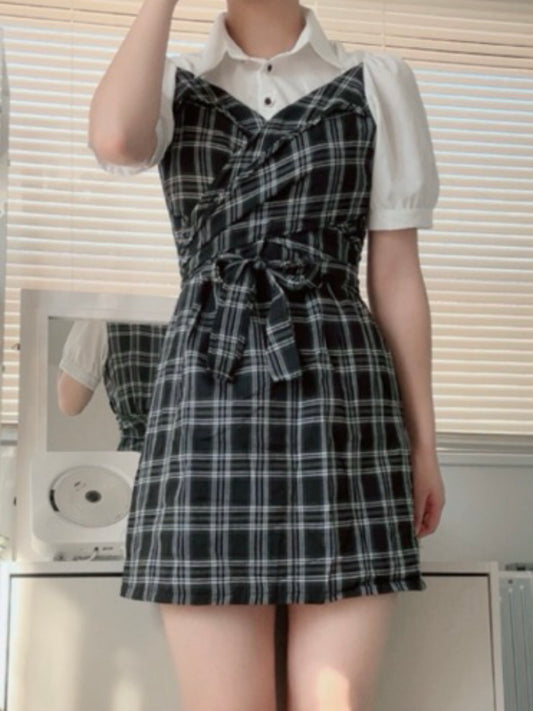 「teto___chan」シャツドッキングチェックミニワンピ  TK0207