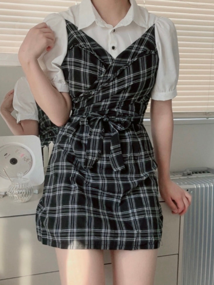 「teto___chan」シャツドッキングチェックミニワンピ  TK0207