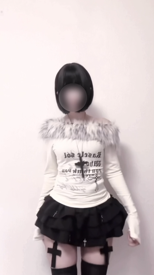 「__u3xy」ファーオフショルダートップス TK0355