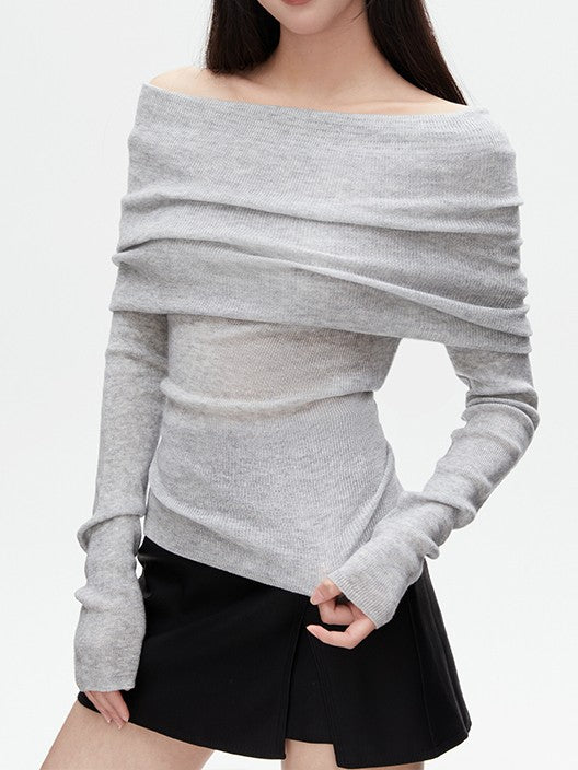 オフショルダーリブニットトップス TK0328