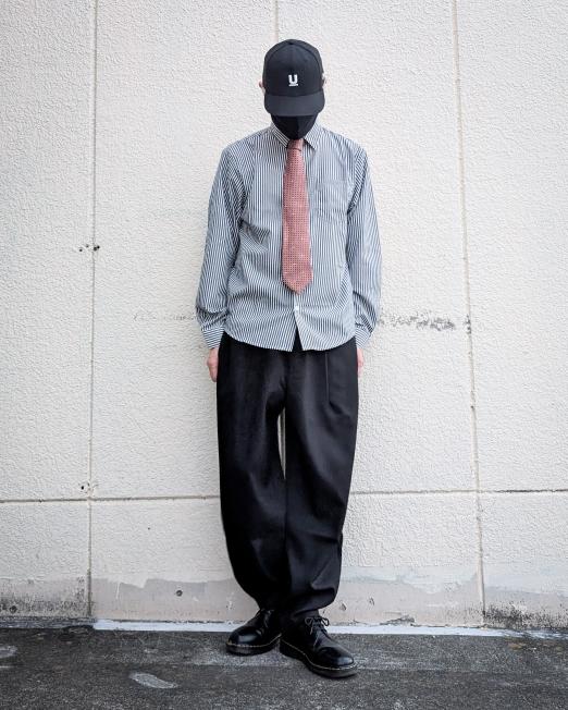 「ccnccc1cccoco2c2c1」薄手 ストライプ灰青シャツ TK0007