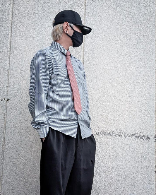 「ccnccc1cccoco2c2c1」薄手 ストライプ灰青シャツ TK0007