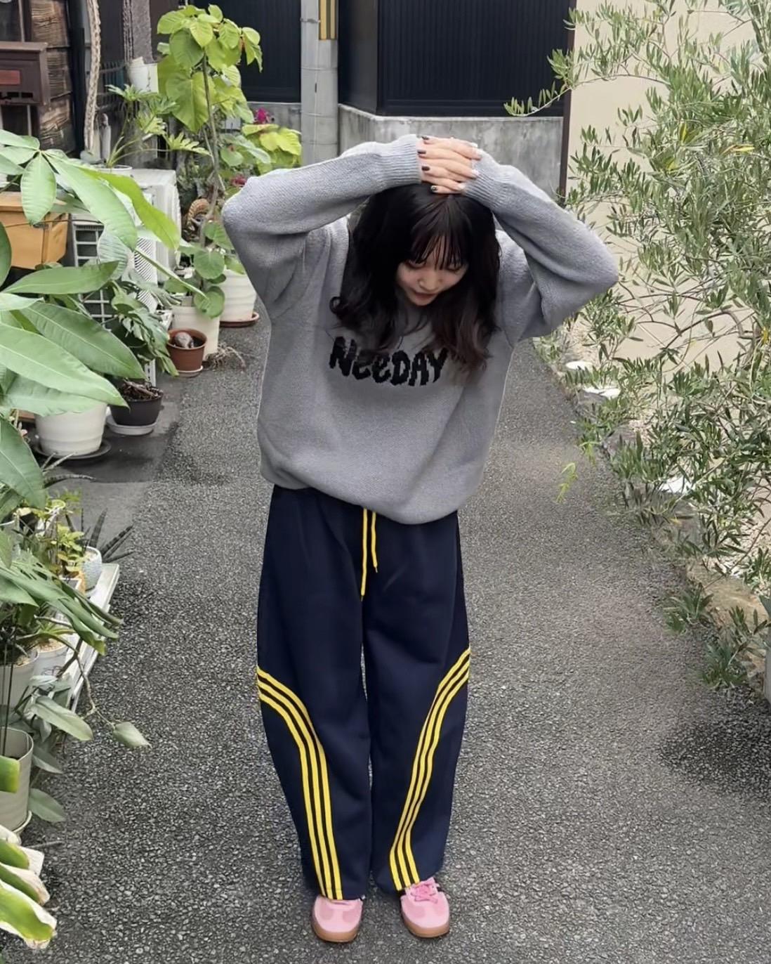 「aino__nk8」ストライプバルーンスウェットパンツ TK0296