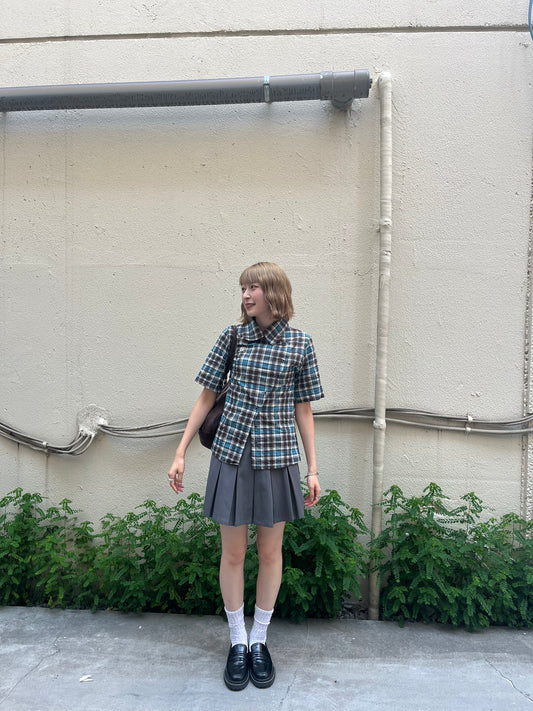 「_manafuku_」ボーダー柄ロゴ刺繍ショート丈Tシャツ TK0233