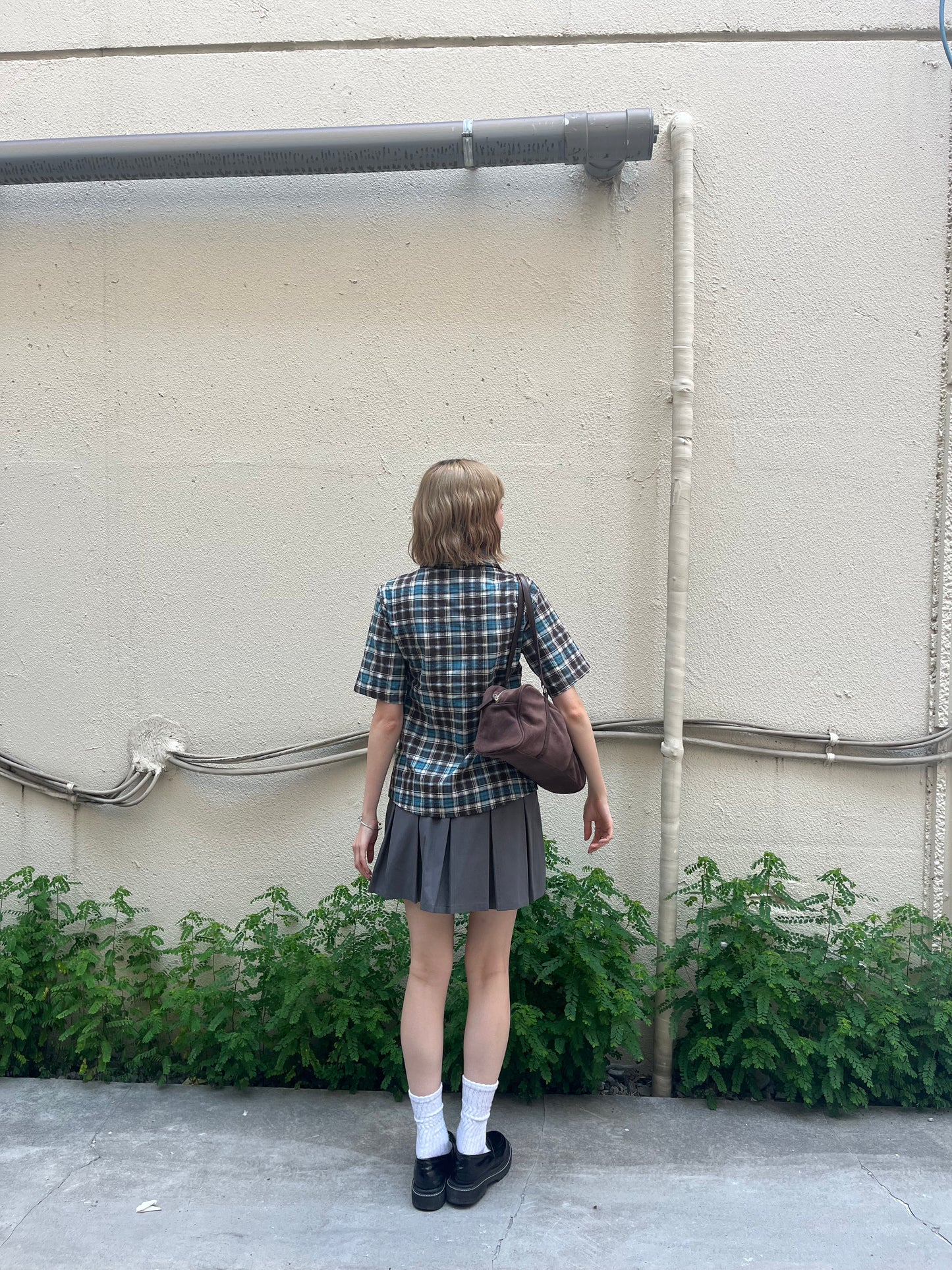 「_manafuku_」ボーダー柄ロゴ刺繍ショート丈Tシャツ TK0233