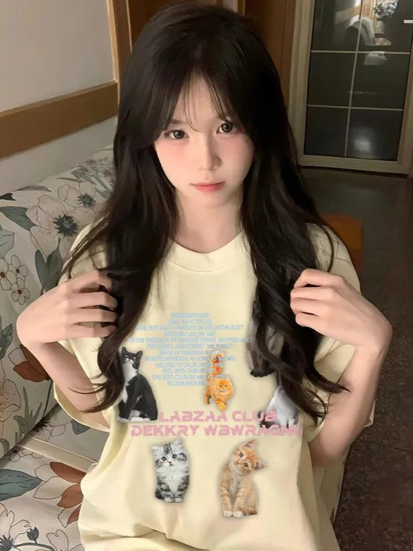 レトロ猫半袖Tシャツ TK0196