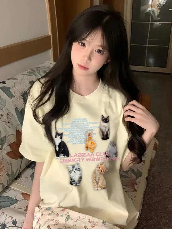 レトロ猫半袖Tシャツ TK0196