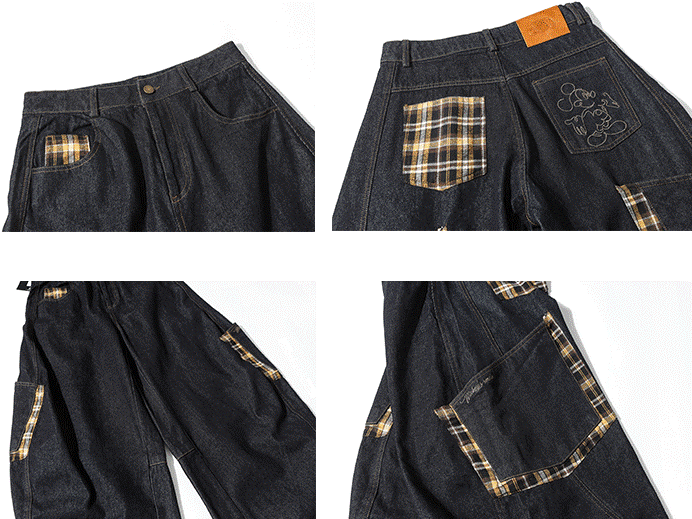 「ビッグポケット」チェック切り替えパンツ TK0307