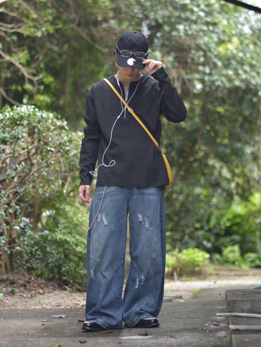 「kumagai」ワッフル編み ハーフジップ 長袖Tシャツ  TK0052