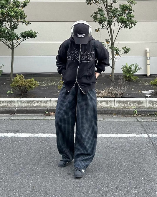 「sunp0s」チェック ワイドパンツ TK0133