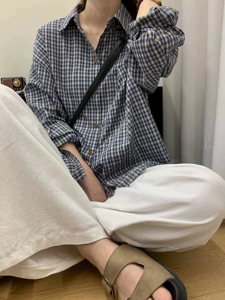 ルーズフィットブルーチェックシャツ TK0043