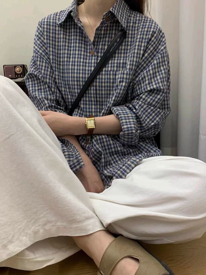 ルーズフィットブルーチェックシャツ TK0043