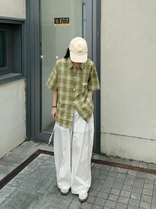 チェック柄五分袖シャツ TK0053