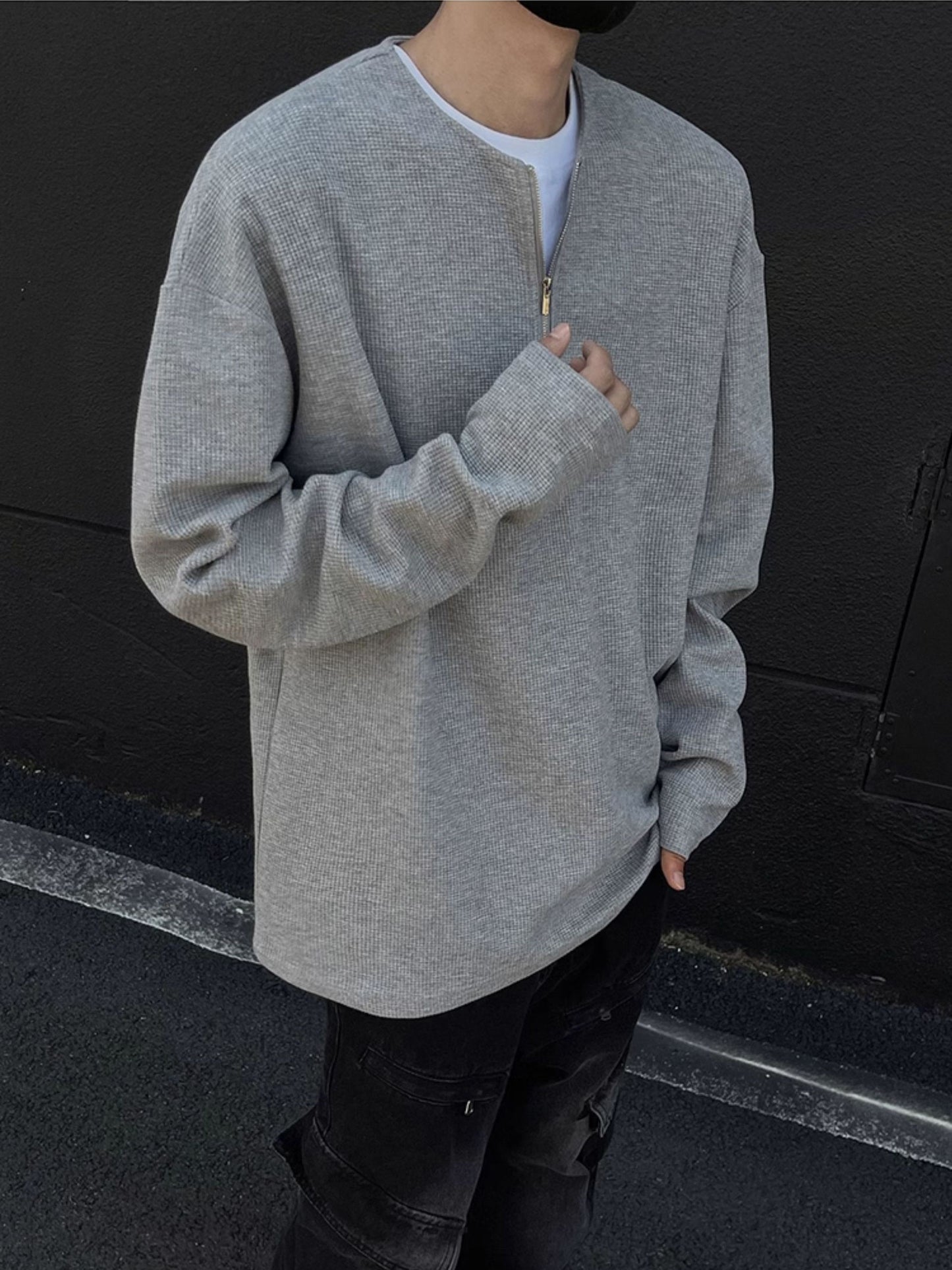 「kumagai」ワッフル編み ハーフジップ 長袖Tシャツ  TK0052