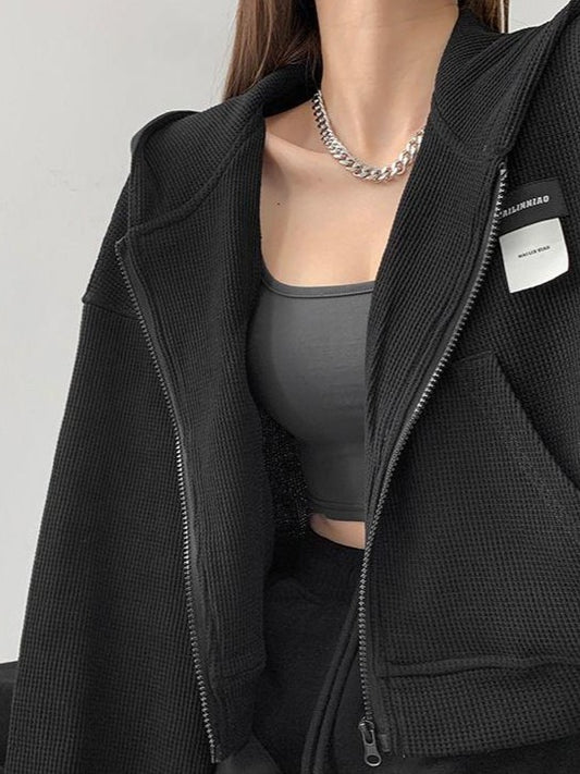 「4色展開」ワッフル編み フード付きショートジャケット TK0080