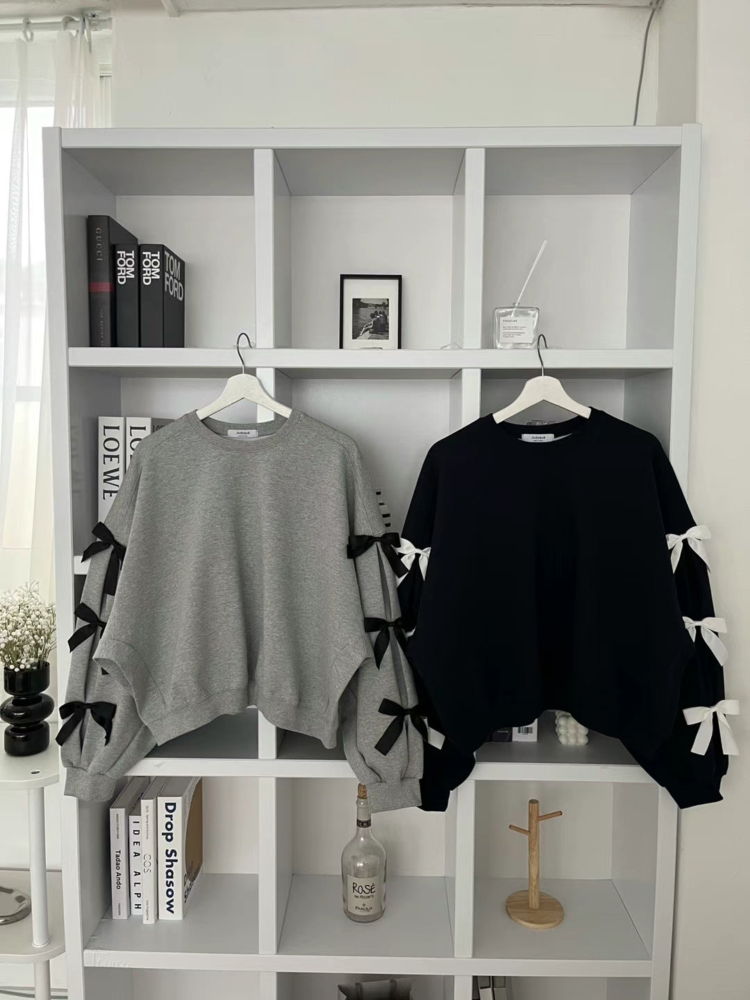 リボン付きクルーネック長袖スウェット TK0087