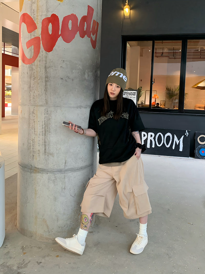 「215ot」アルファベットプリント迷彩パッチTシャツ TK0176