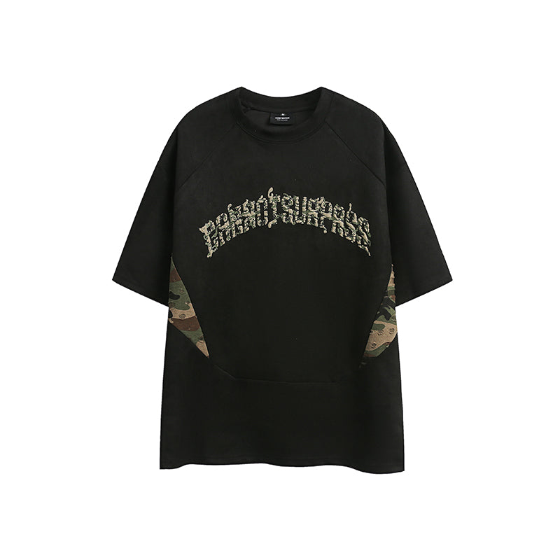 「215ot」アルファベットプリント迷彩パッチTシャツ TK0176