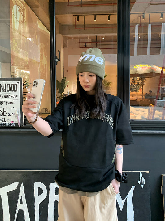 アルファベットプリント迷彩パッチTシャツ TK0176