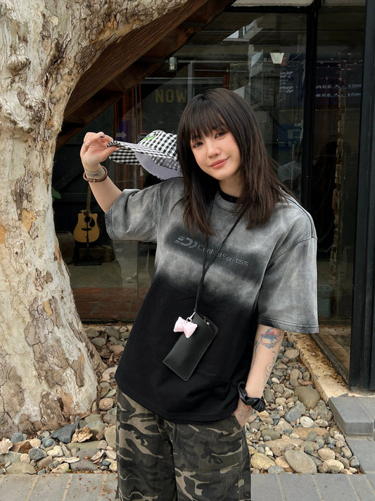 グラデーションプリント綿100%Tシャツ TK0178