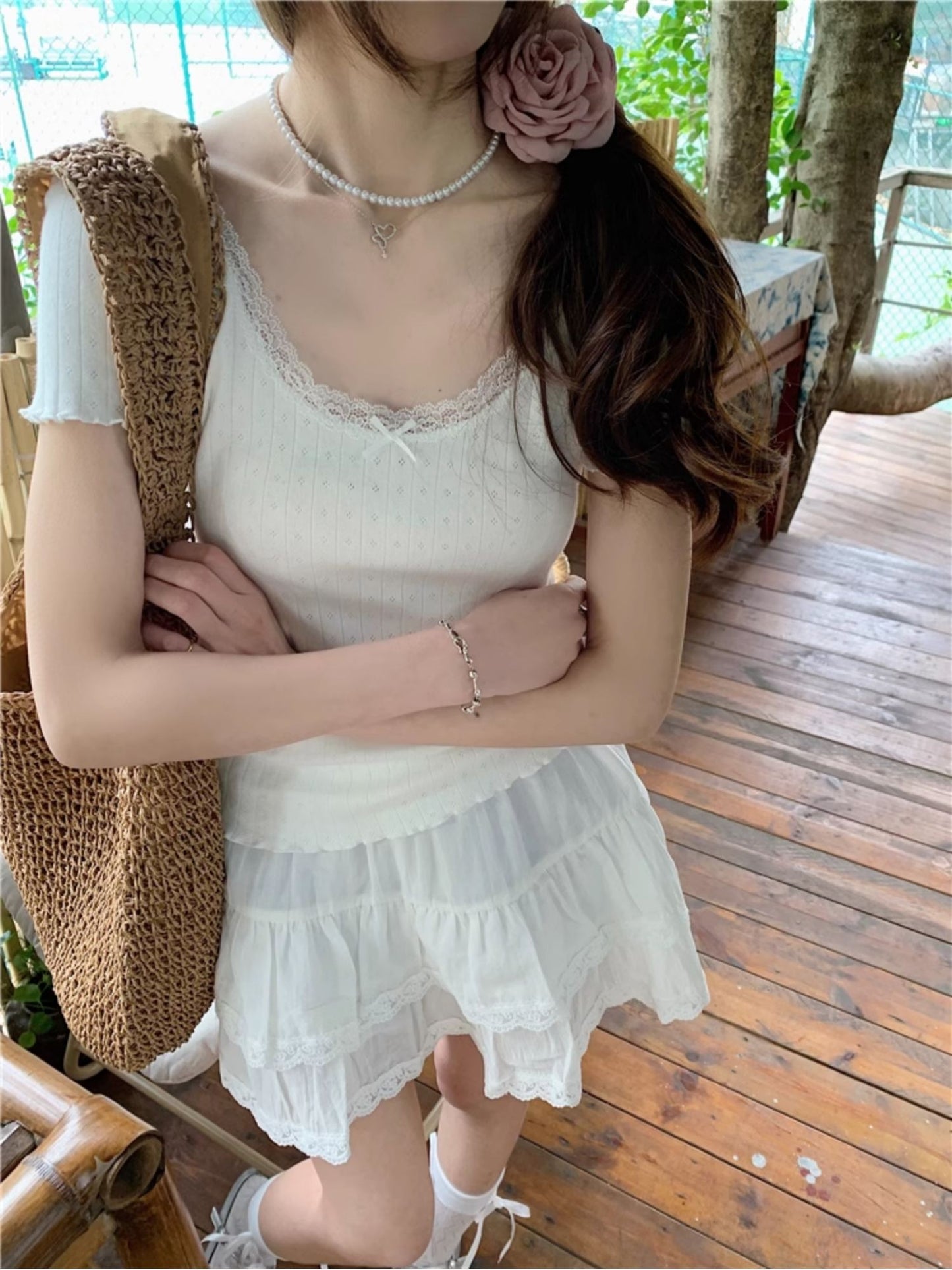 レースフリル半袖Tシャツ TK0193