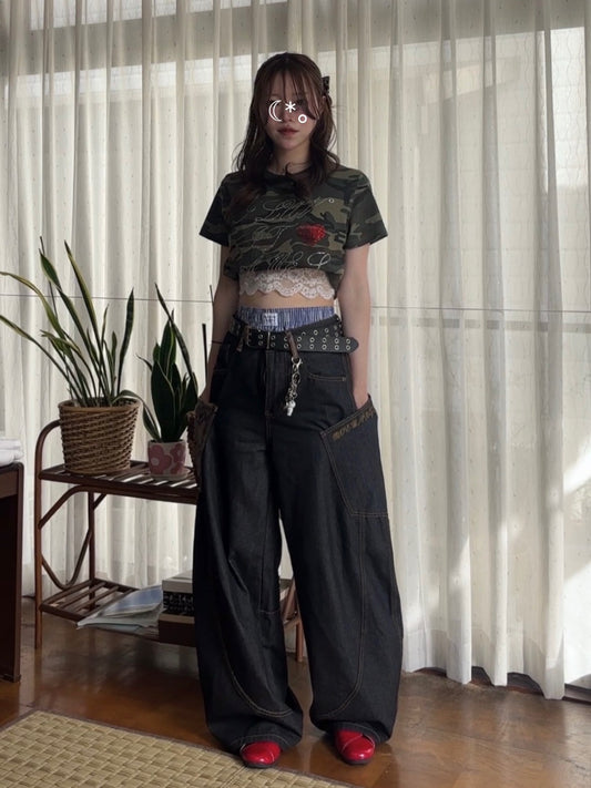 「k30」パイソン柄ステッチワイドパンツ TK0158