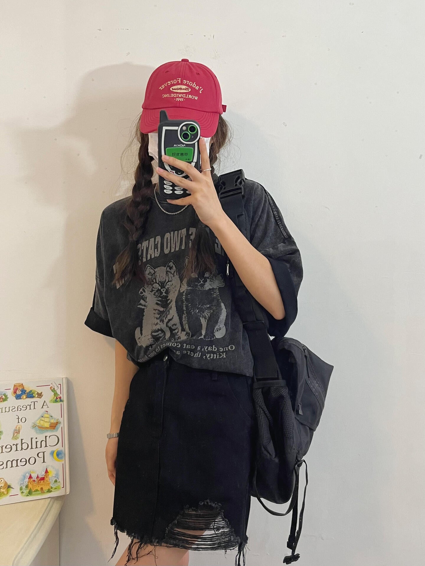 ネコプリントルーズ半袖Tシャツ TK0217