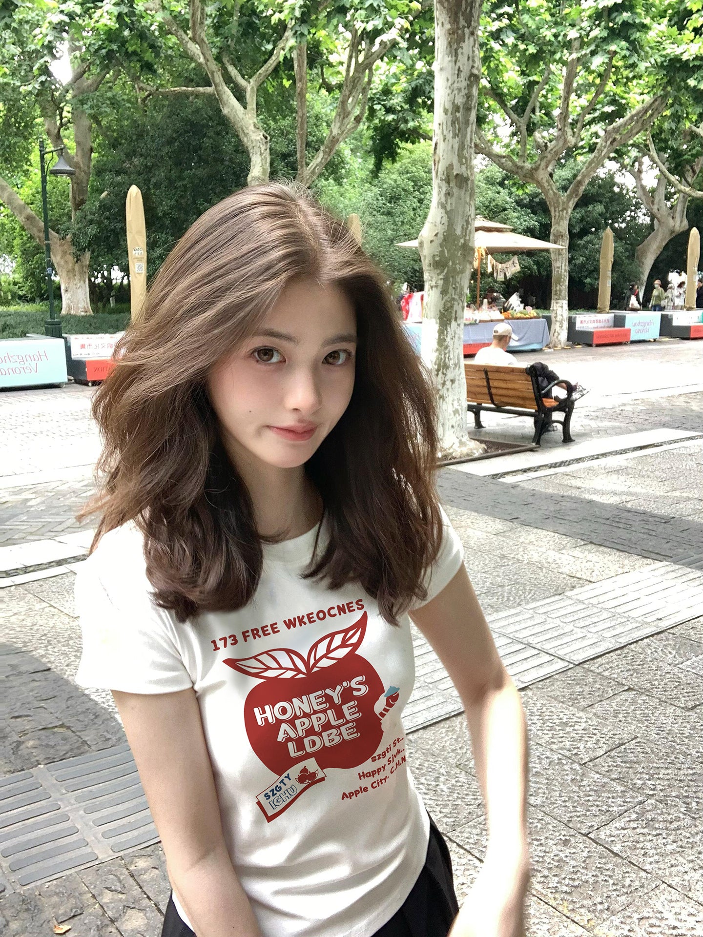 アップルプリントショルダーTシャツ TK0220