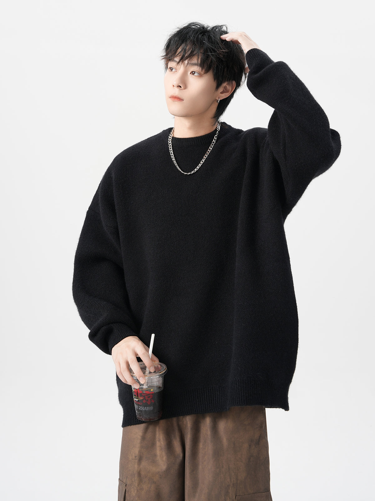 「3色展開」カジュアル無地ニットプルオーバー TK0293