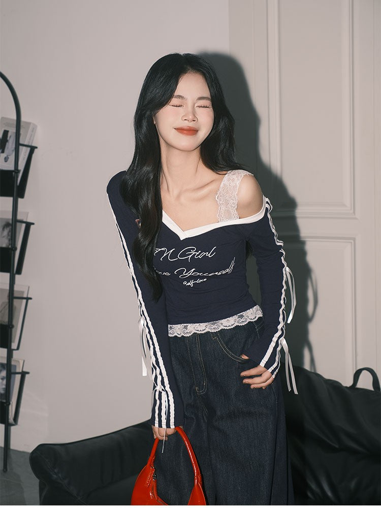 「2WAY着用」ワンショルダー 長袖コットンTシャツ TK0303