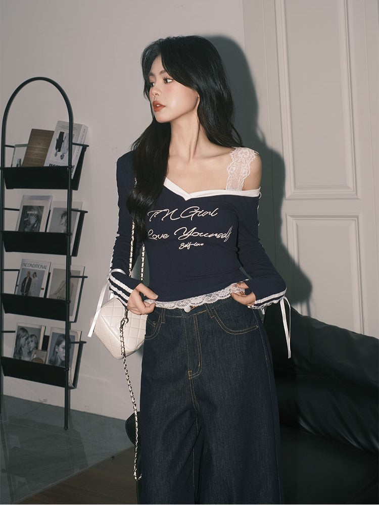 「2WAY着用」ワンショルダー 長袖コットンTシャツ TK0303