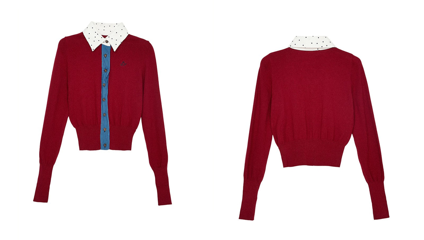 「赤/グレー」切り替えニットトップス TK0331