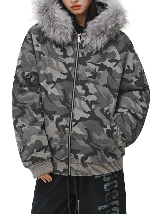カモ柄フード付きボアジャケット TK0339