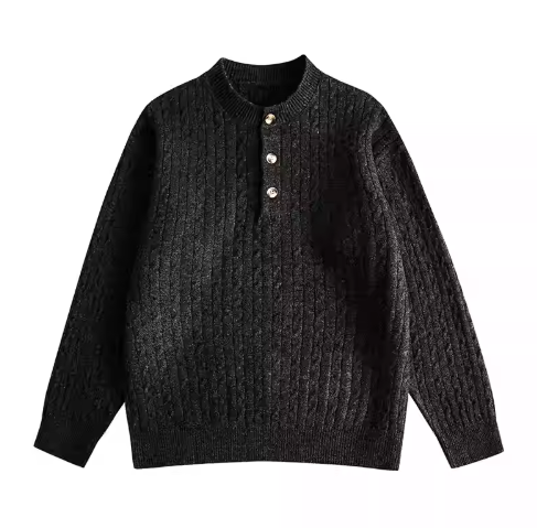 「2カラー」ラウンドネックボタンニット TK0358