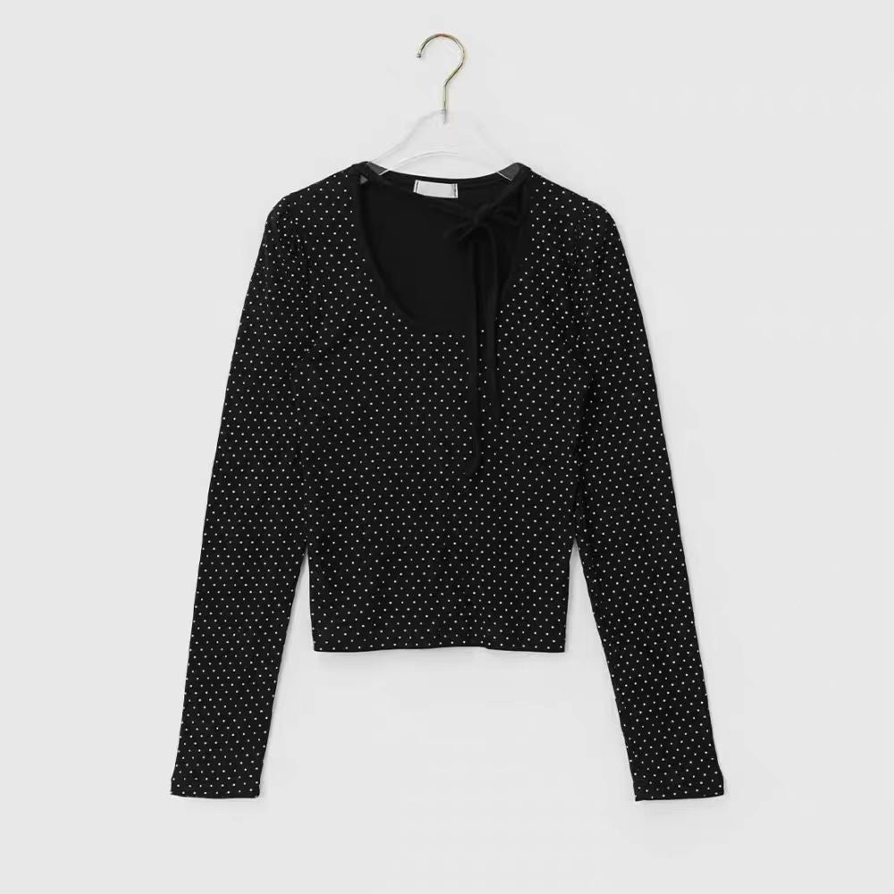 ドット柄 レースアップ クルーネックロンT TK0384