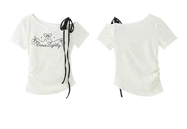 ドットストーン付きオフショルダーTシャツ TK0533