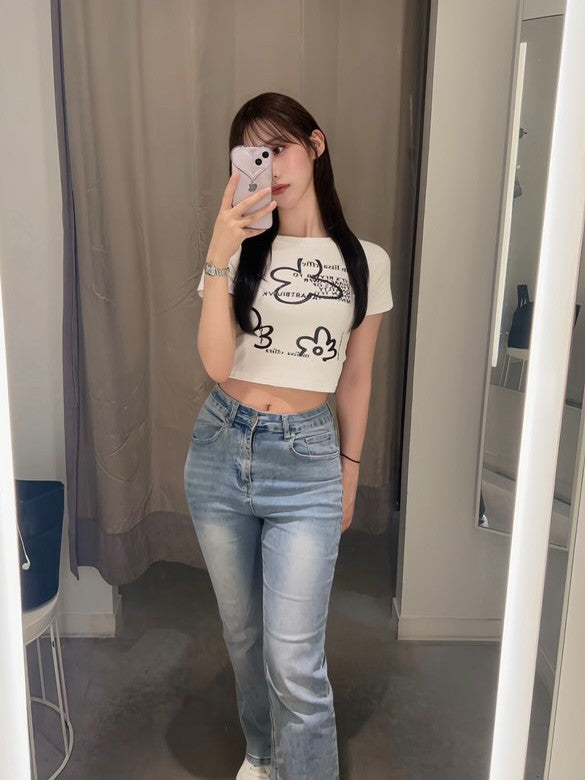 「keito」ホワイトプリントギャルTシャツ ZB027