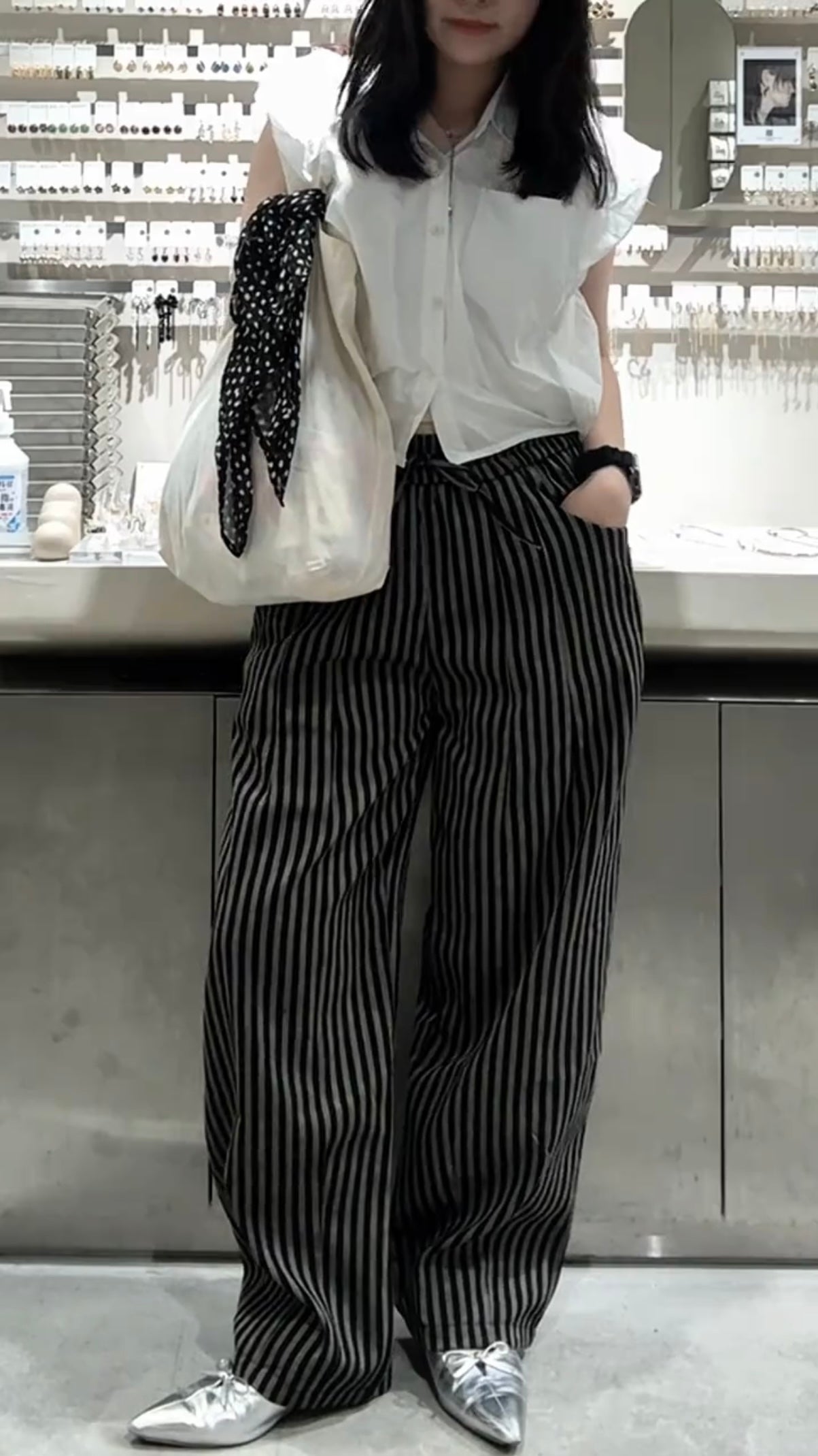 「hiinaaii24」ストライプワイドパンツ TK0203