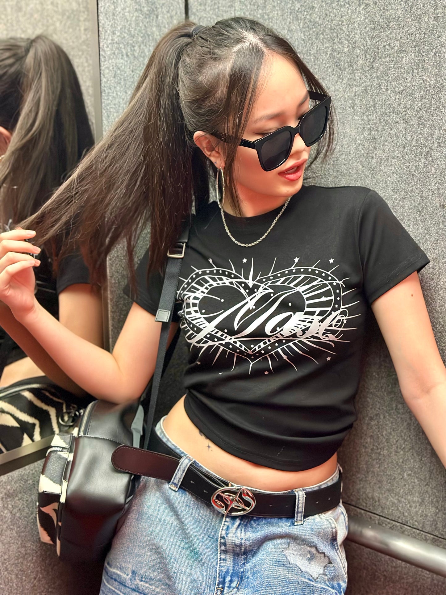 「91miuty」ハート柄Tシャツ TK0011