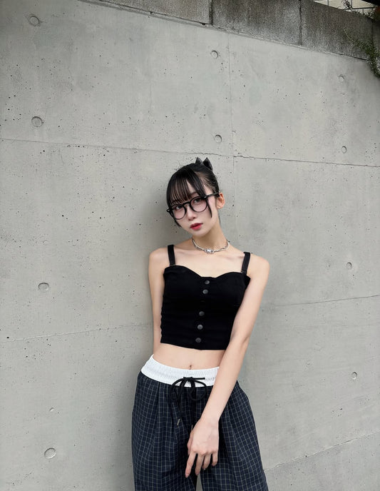 「saya__tkshr」ブラックタイトチューブトップ TK0195
