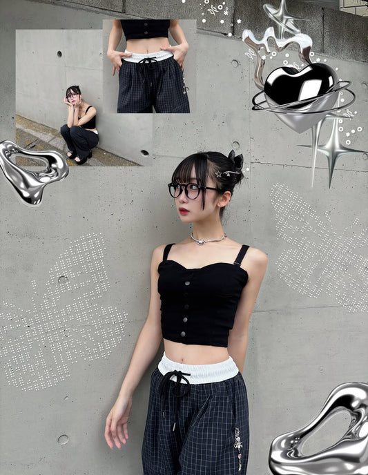 「saya__tkshr」ブラックタイトチューブトップ TK0195