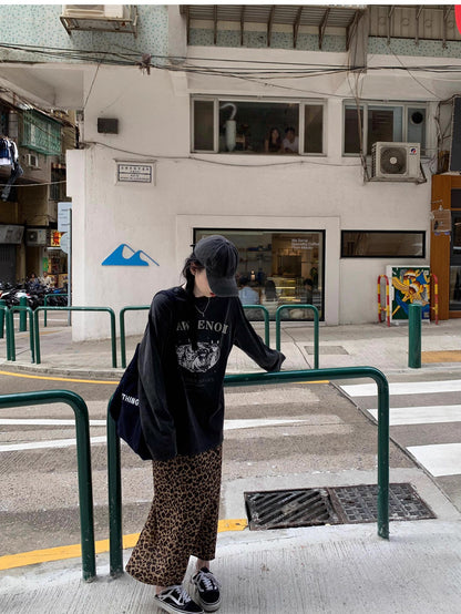 ウォッシュドブラックプリントTシャツ TK0106