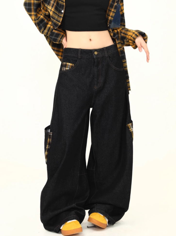 「ビッグポケット」チェック切り替えパンツ TK0307