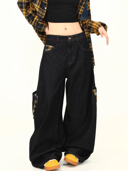 「ビッグポケット」チェック切り替えパンツ TK0307