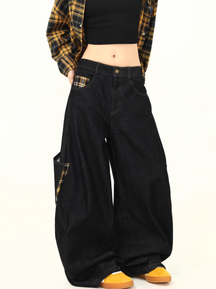 「ビッグポケット」チェック切り替えパンツ TK0307