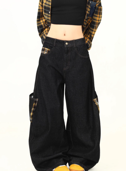 「ビッグポケット」チェック切り替えパンツ TK0307