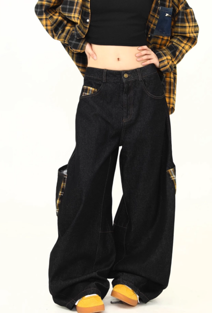 「ビッグポケット」チェック切り替えパンツ TK0307