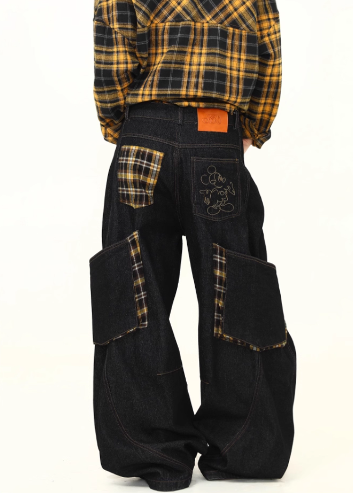 「ビッグポケット」チェック切り替えパンツ TK0307