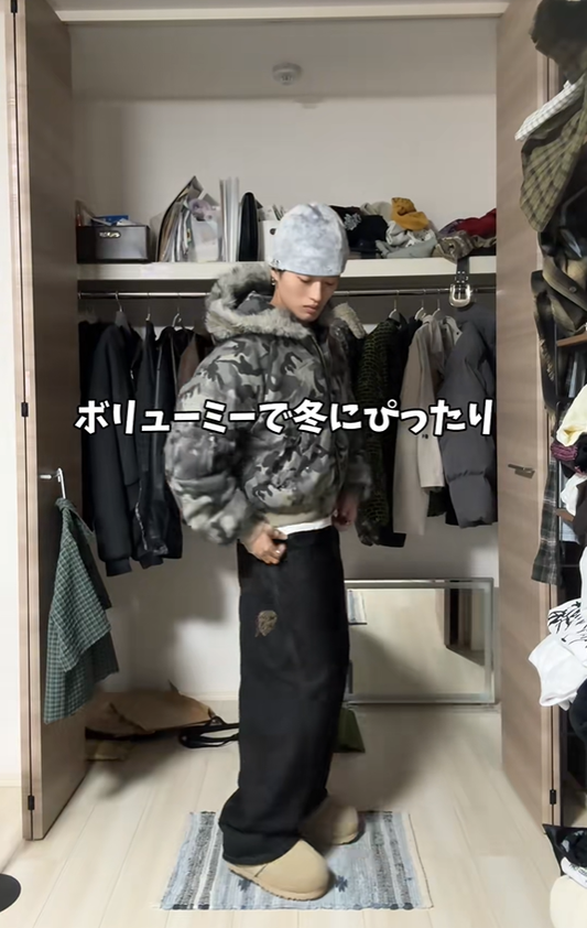 「kurubu.socks」カモ柄フード付きボアジャケット TK0339